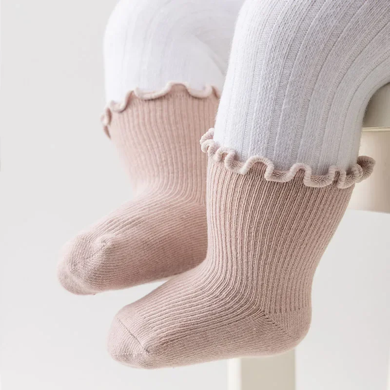 5Pair/lot New Boys and Girls Retro Solid Color Baby Socks  Milk Tea Color Toddler Casual Knitted Children Socks for 1-3Y