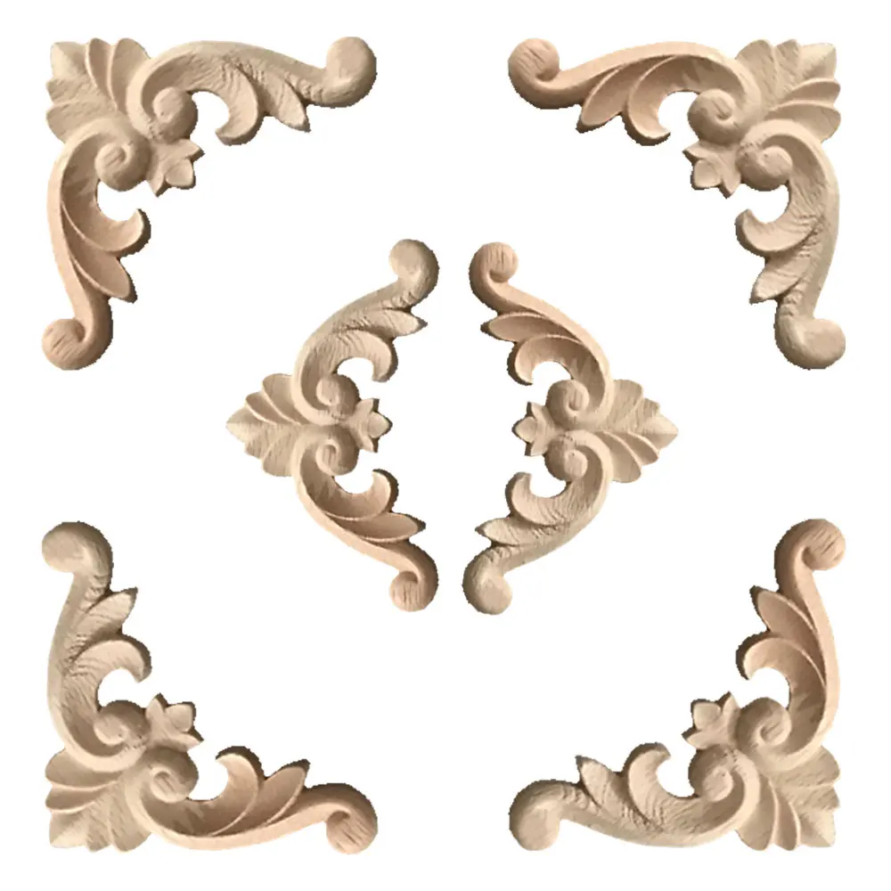 

6PCS Retro Wood Carved Mouldings Decal Applique Onlay Unpainted Flower Door Home Decor Sculptures for Home Walls Door Decor