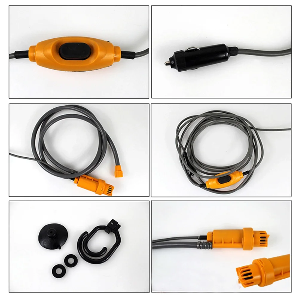 Portable Car Shower Washing Tool 12V-Pumps Water from Bucket Into Steady, Gentle Shower Stream for Camping Beach Swimming