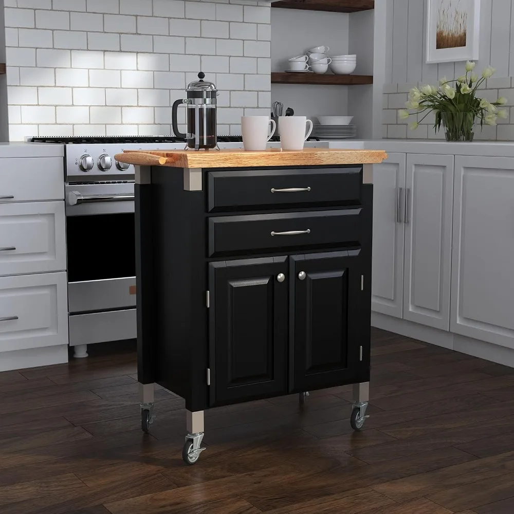 Serve Kitchen Cart with Natural Top, Locking Casters, Two Drawers, Two Storage Cabinets 2