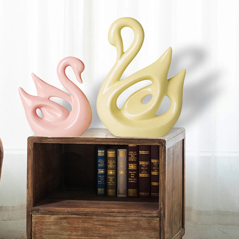 

Modern Swan Couple Ceramic Ornaments Home Livingroom Desktop Furnishings Decoration Coffee Table Bookcase KTV Accessories Crafts