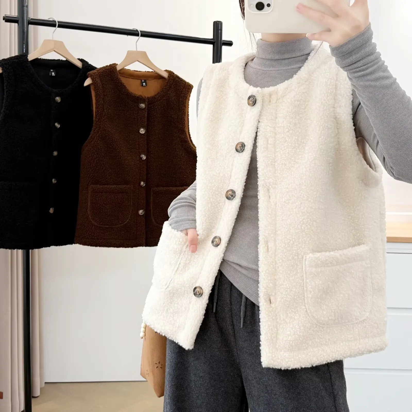 XXXXL Fashion Plus Size Women's Sleeveless Vest New Versatile Thickened Polar Fleece Casual And Warm Waistcoat 963