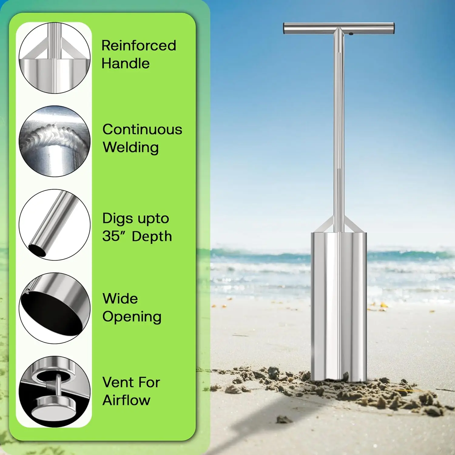 Stainless Steel Shrimp Pump - Sand Suction Tool For Clams & Lugworms, Beach Fishing Gear (Size S)-500592