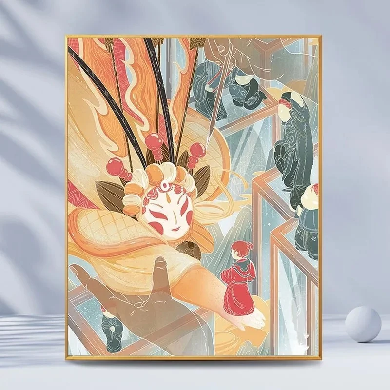 

Guofeng Gufeng Digital Oil Painting Hand -filled Oil Picked Flower Living Room Bedroom Decoration Painting State Tide Decoration