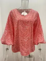 2023 New European and American  Cross Boder Spring/Summer/Autumn V-neck Casual Shirt Printed Lantern Sleeve Top Women's W - Image 3