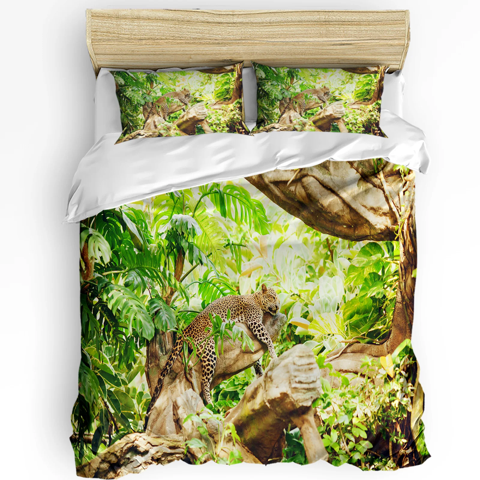 

Tropical Rainforest Cheetah Jungle Leopard Green Duvet Cover 3pcs Bedding Set Home Textile Quilt Cover Pillowcases No Sheet