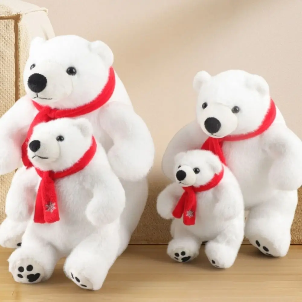 Big Feet Sitting Polar Bear Plush Toy Scarf Round Belly Stuffed Polar Bear Doll Soft Cartoon Animal Plush Doll