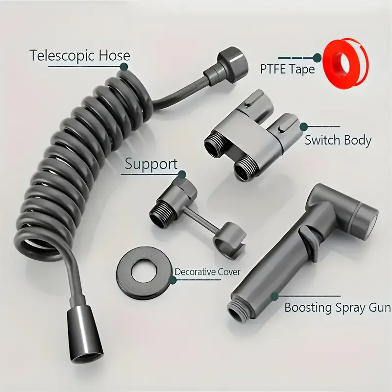 6pcs Modern Bidet Set with Handheld Sprayer & Dual-Control Valve - High-Pressure Boosted Bidet System, Fit for Toilet