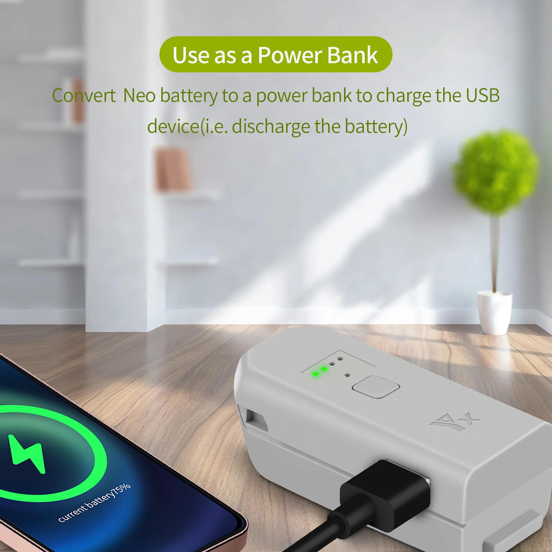 Chargeur USB Batterie DJI NEO – Gris, 52 min, Power Bank