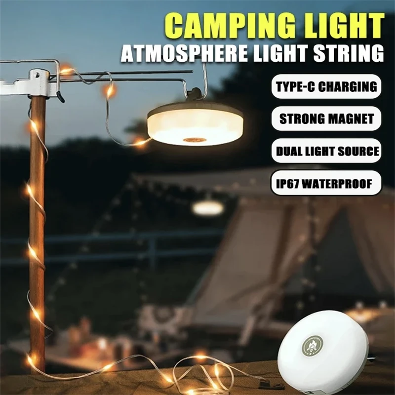 Solar Lights Outdoor Camping Light 10meter String Light Outdoor Tent Light RGB Atmosphere Light LED Flashlight with Hook ﻿ 2
