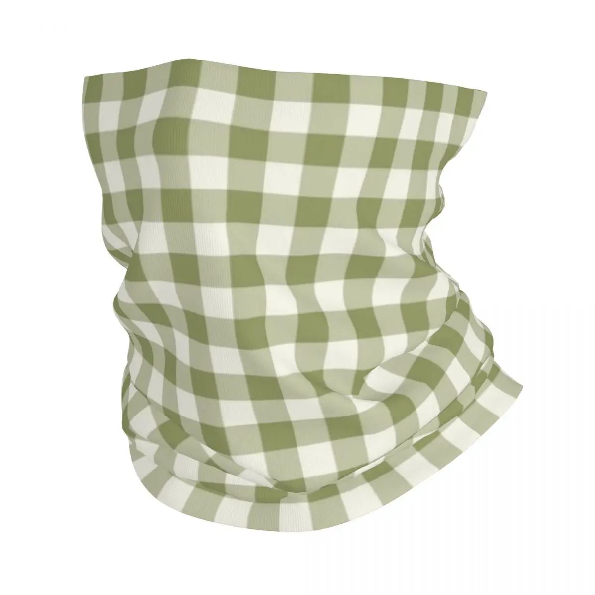 

Sage Green Gingham Checkered Bandana Neck Cover Printed Plaid Balaclavas Face Scarf Multi-use Cycling Riding Adult All Season