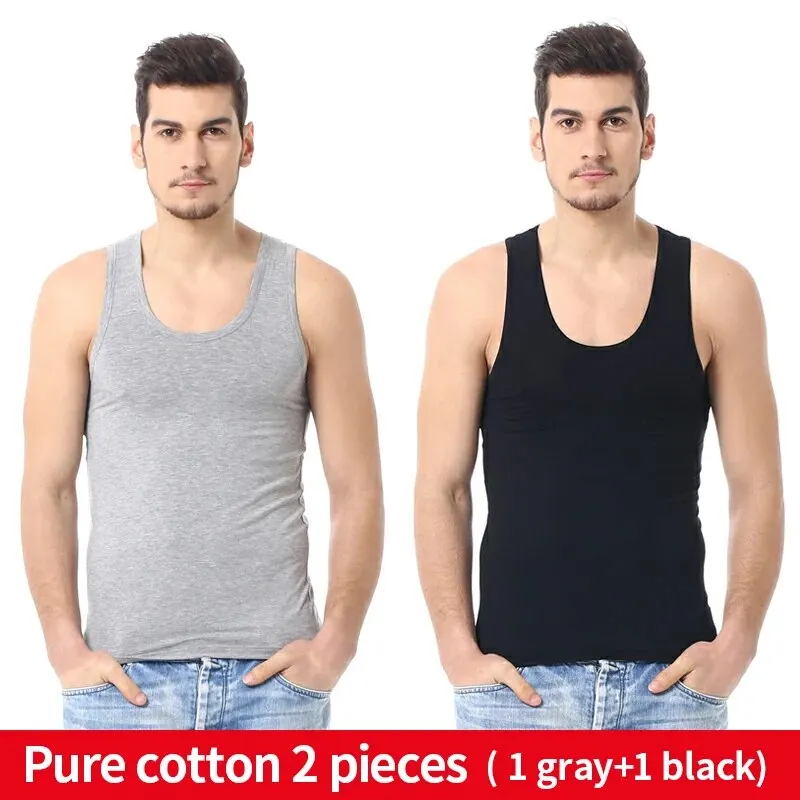 2-piece MEN'S Four Seasons Slim Vest Leisure Fitness Young Middle-aged Men Comfortable Bottoming