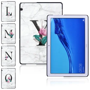 Case for Huawei MediaPad T3 10/T5 10 /M5 Lite 8 10.1"/ M5 10.8" Tablet Hard Shell Cover with White Marble Initial 26 Letters