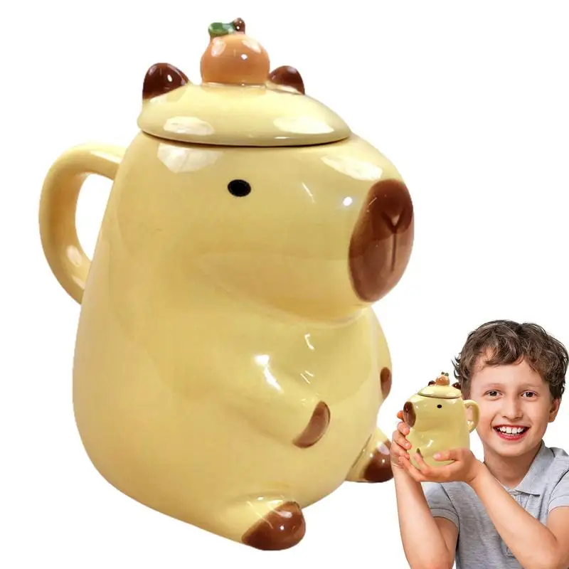 

Cute Capybara Mug Coffee Cup Ceramic Tea Cup Drinkware Cartoon Ceramic Mug With Lid Handle Funny Capybara Cup For Capybara Lover