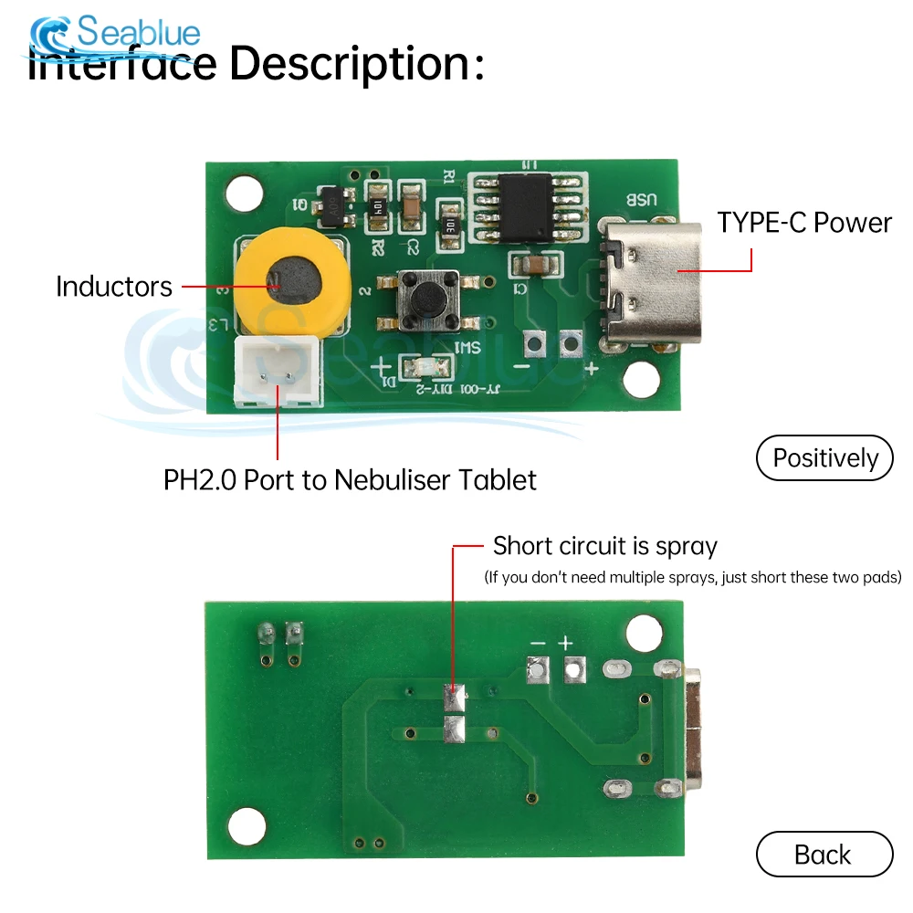 TYPE-C USB 5V Humidifier DIY Kits Mist Maker and Driver Circuit Board Fogger Atomization Film Atomizer Sheet Mini Oscillating