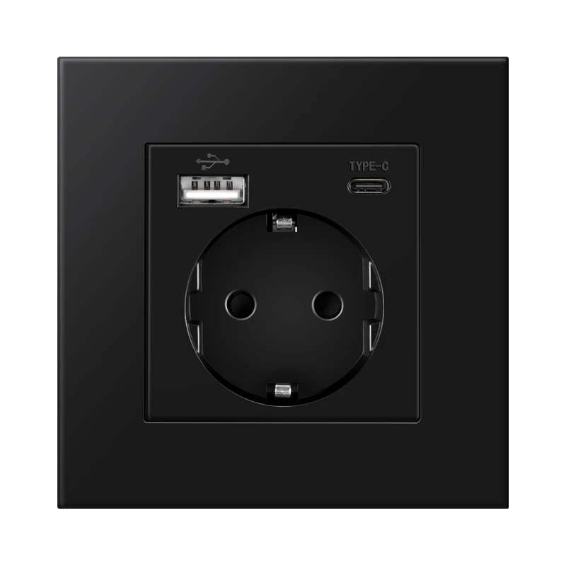 Enhanced Wall USB Plug with Dual EU Standard 16A AC Sockets – Modern Design 110V-250V Panel Socket