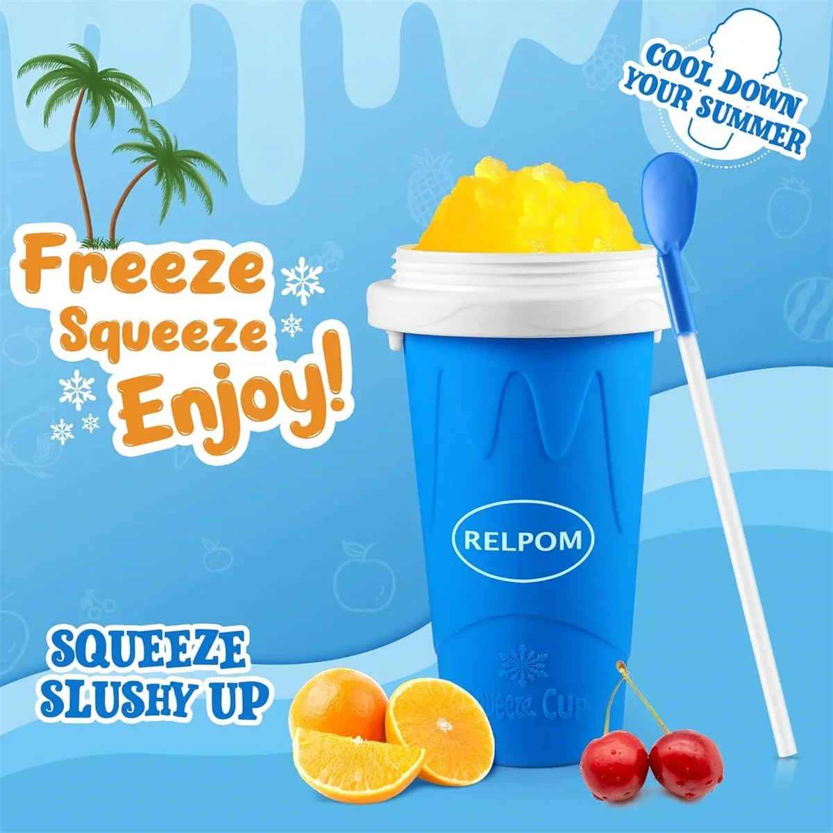 Quick-Frozen Smoothie Cup-Portable Ice Cream Maker for DIY Milkshake/Slushie, BPA-Free Summer Drink Container with Freezer Lid
