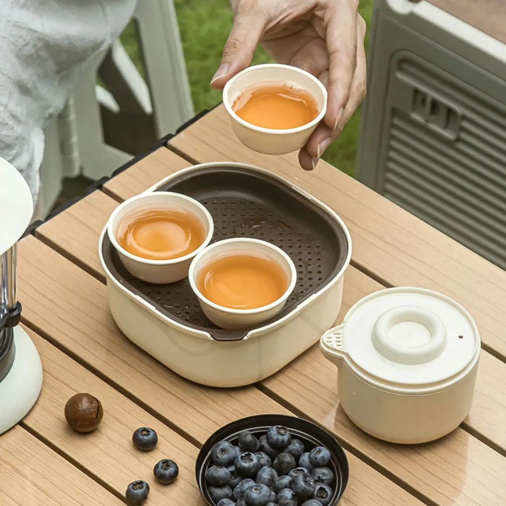 Portable Travel Kung Fu Tea Set ABS Teapot Cup Storage Outdoor Portable Teapot and Infuser Tea Cup Pot Set