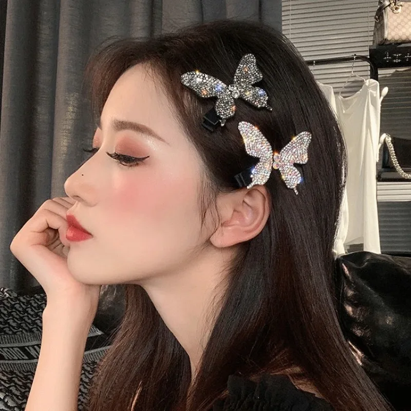 

Butterfly Barrettes for Women Fashion Colored Hair Clips for Kids Diamond Glitter Silver Black Hairdressing Bobby Pins BB Clips