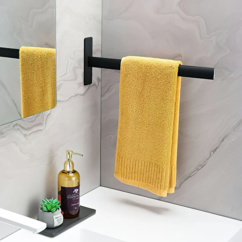 1PC Towel Rack Square Single Lever Towel Rack Self Adhesive Bath Stainless Steel Brushed/Black Bathroom