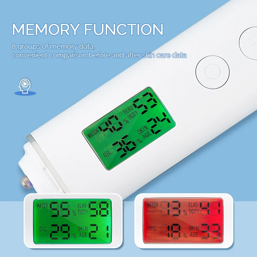 Skin Tester Face Skin Moisture&Oil Content Skin Analyzer Skin Water Cheek Elastic Skin Age Test Meter Fluorescent Agent Detector 4