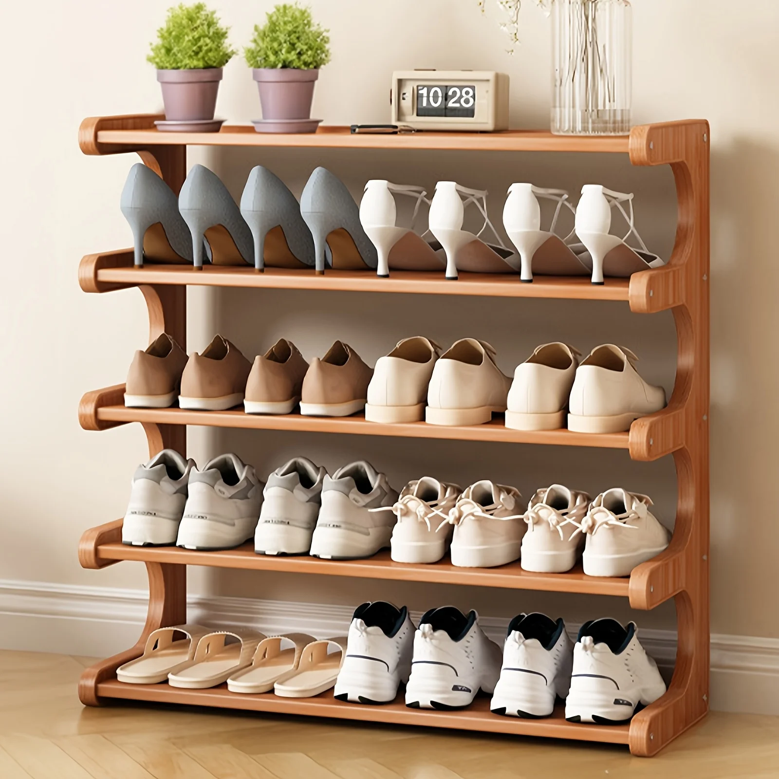 Multi-Tier Shoe Storage Rack, Compact Space-Saving Easy Assembly, Square Shelves for Entryway Dorms Apartments Home Desk Drawer