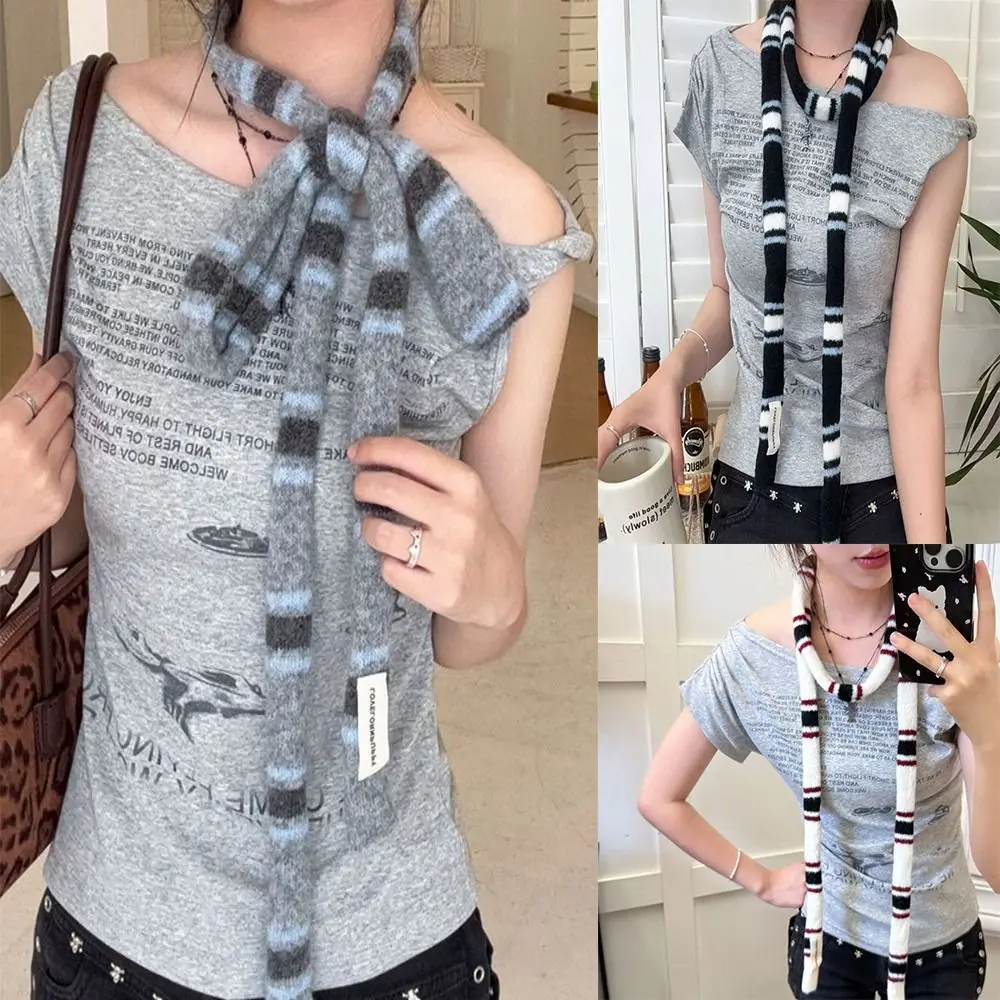 Soft Polyester Striped Skinny Scarf for Women