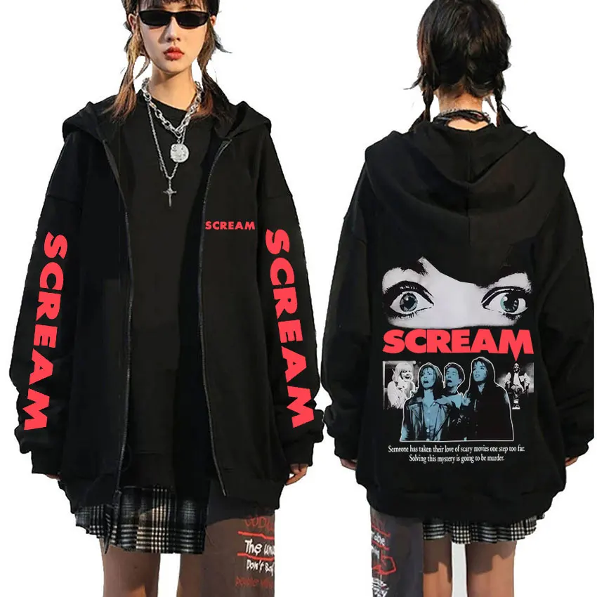Klassischer 90er-Jahre-Horrorfilm Scream Reißverschluss-Hoodie Billy Loomis We All Go A Little Mad Billy Zip-Up-Jacke Herren Vintage Zip-Up-Hoodies