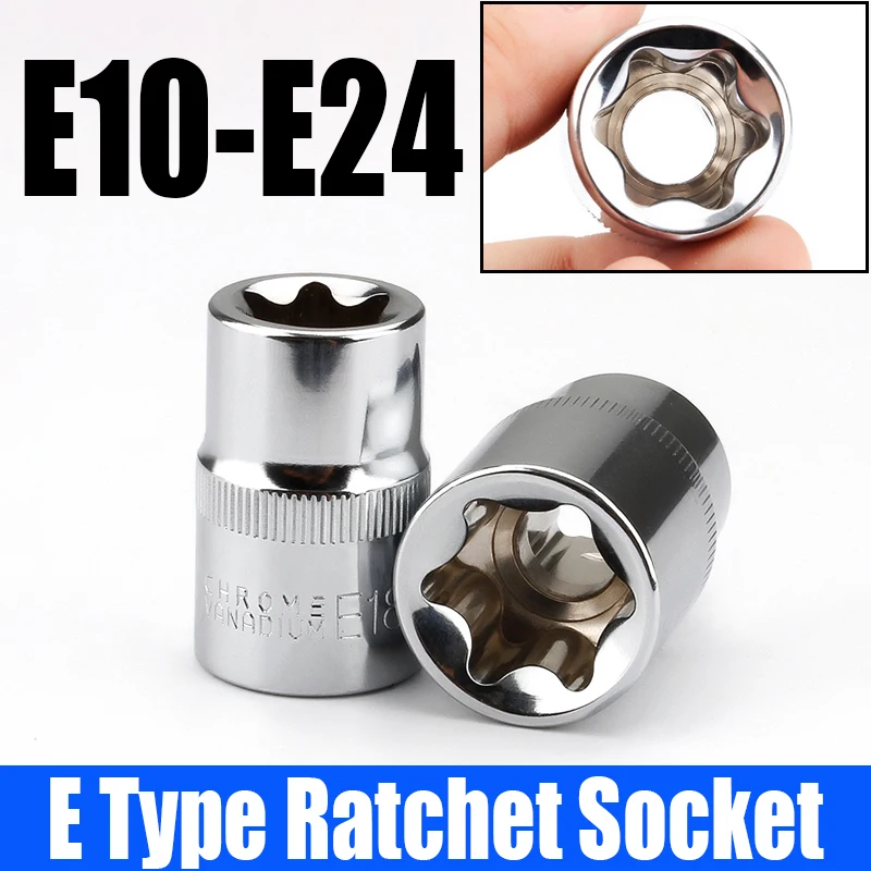 

1PC 1/2" E Type Ratchet Socket Wrench Head E10-E24 Torque Wrench Torx Star Female Socket Adapter E Socket Driver Joint Hand Tool