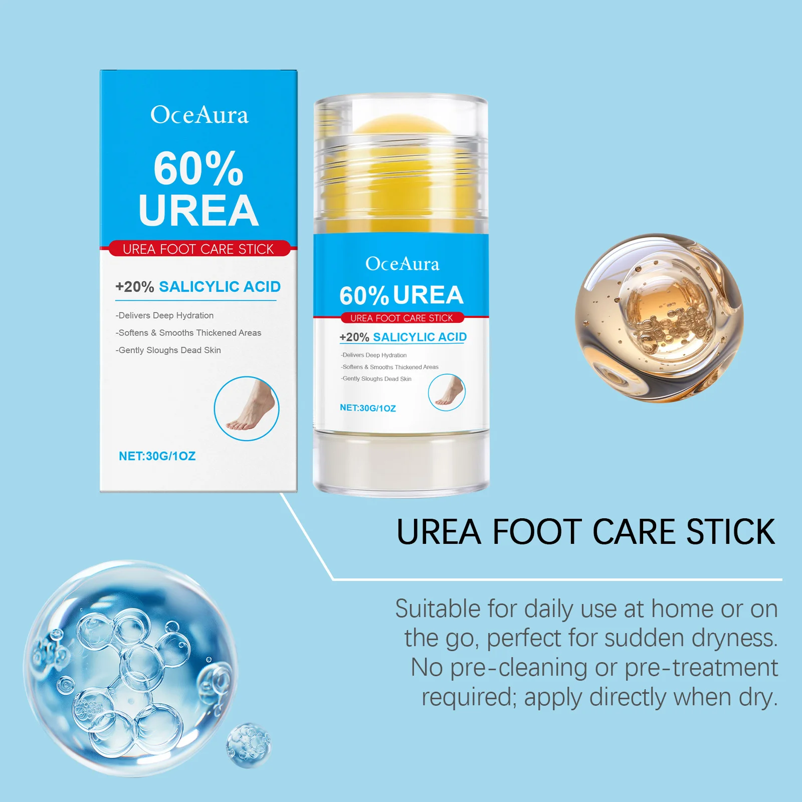 Foot Moisturizing Care Stick - Gentle Cleansing for Feet & Heels, Eliminates Odors, Refreshing & Moisturizing