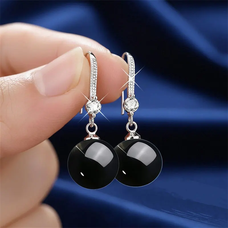 925 Sterling Silver Drop Earrings Inlaid With 5A Zircon Agate, Hotan Jade Women's Earrings Party Wedding Jewelry Accessories