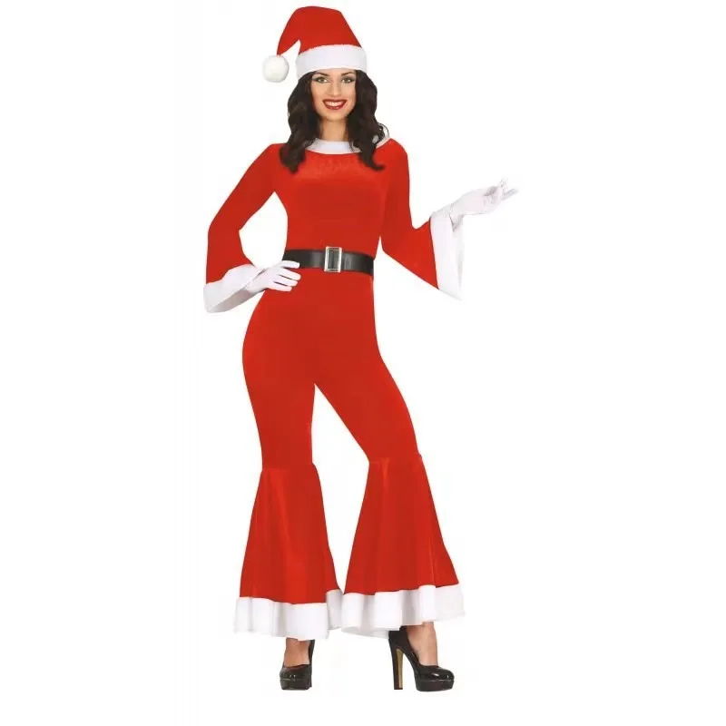 2025 Christmas Costume Women's Christmas Elf Cosplay Outfit Winter Long Sleeve Top Flared Pants