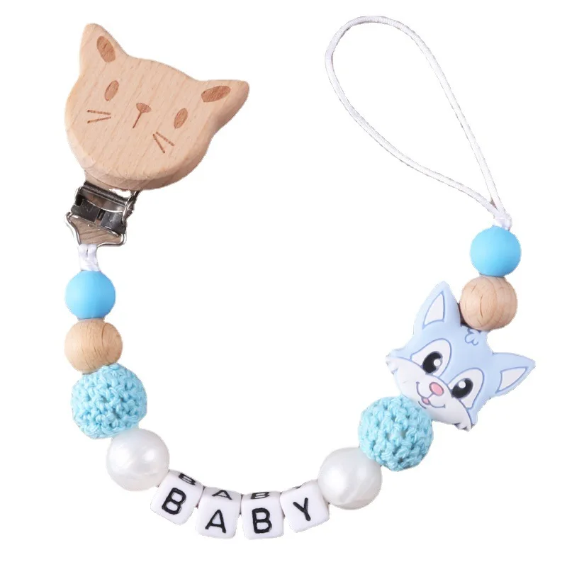 Personalized Cartoon Animal Beech Clip Baby Pacifier Chain Silicone Beads Dummy Nipple Holder Teether Newborn Pacifier Clips