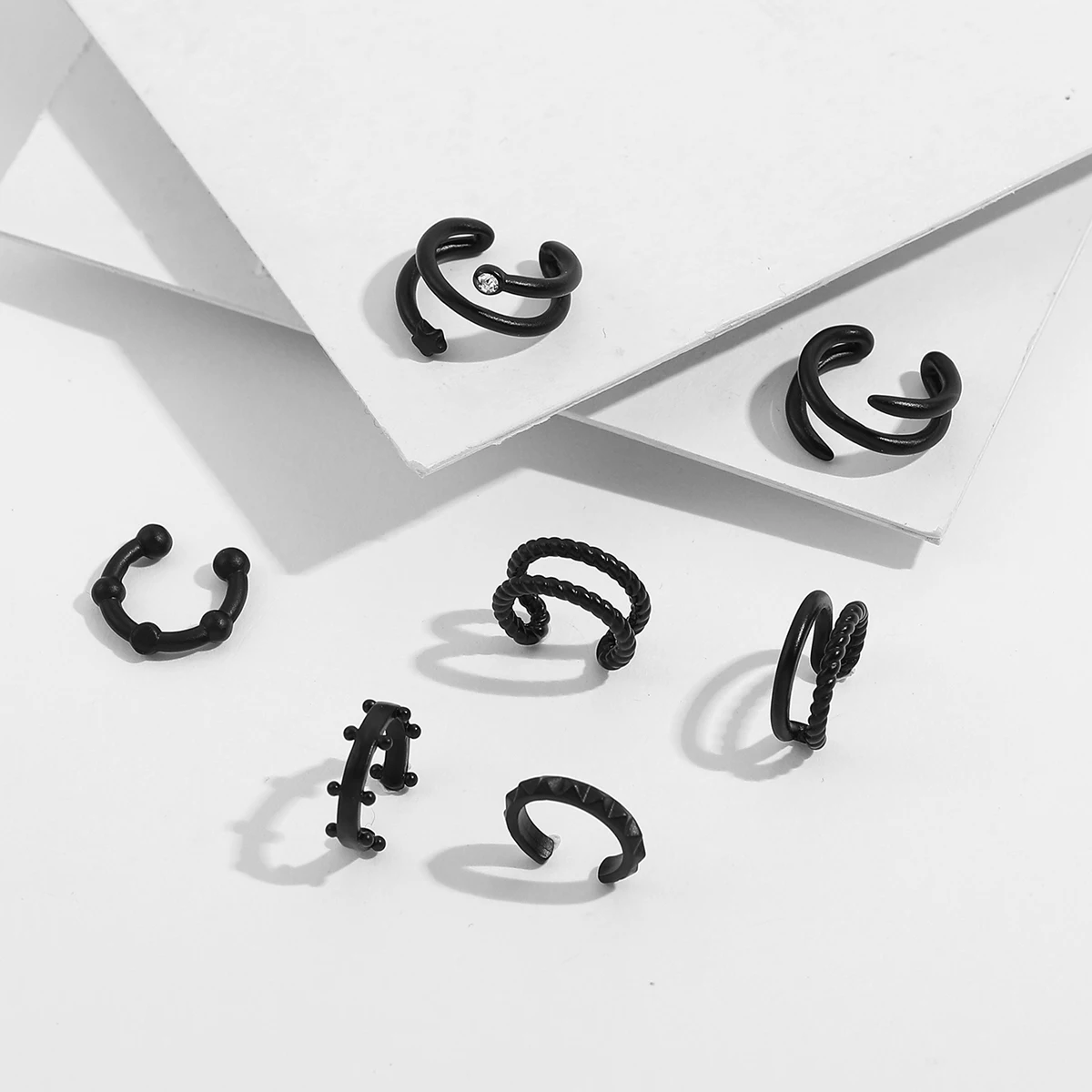 Vintage Black Clip Earrings Set for Women Ear Clips Without Piercing