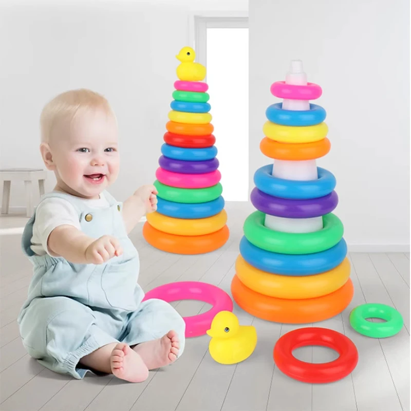 Stacking Toys Montessori For Babies 0 12M Rainbow Ring Stacker Baby Stacking Tower For Toddlers Educational Learning Sensory Toy