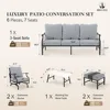 6 Piece Patio Furniture Set, 2 X Rocking Cushioned Chair, 2 X Cushioned Ottoman, 1 X 3-Seat Sofa with Marbling Coffee Table 6