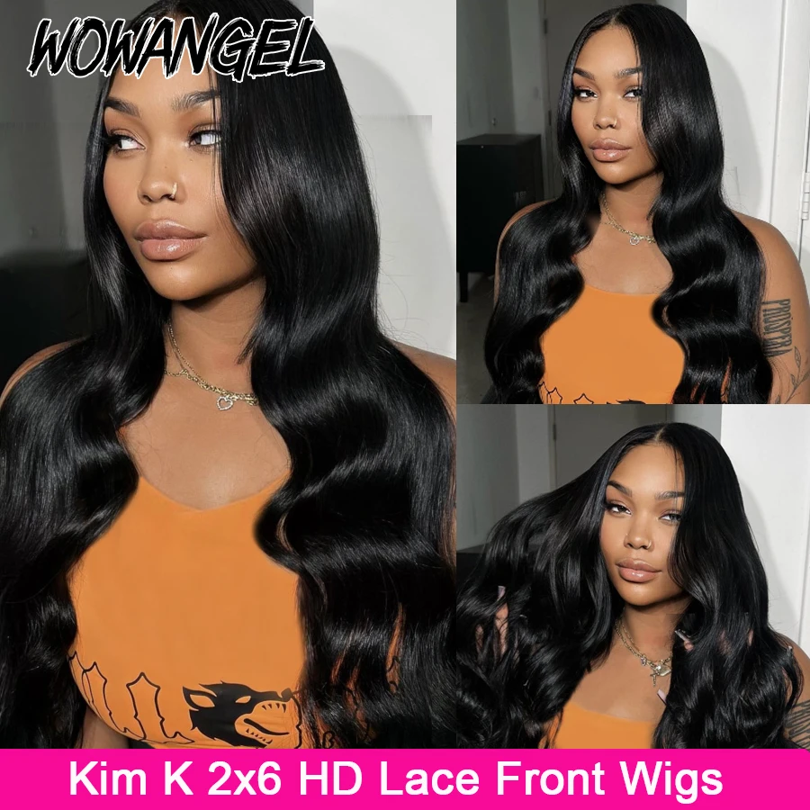 Wow Angel Body Wave 2x6 HD парики из натуральных человеческих волос на сетке, Ким К, 6 дюймов, глубокие части, предварительно выщипанные, необнаруживаемые, HD кружевные парики без клея