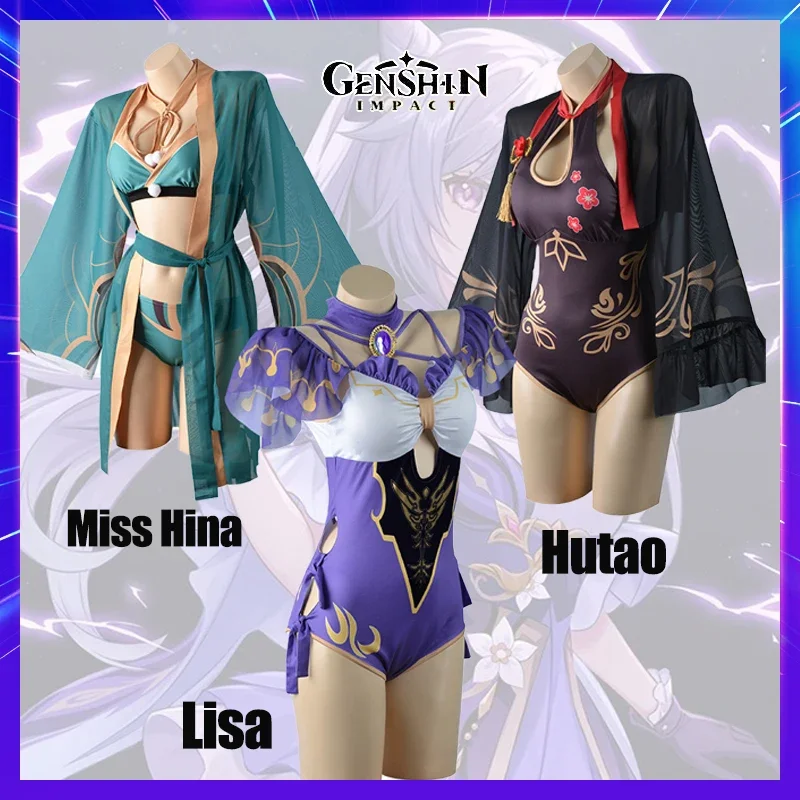 

Cosplay Genshin impact costume miss Hina Lisa hutao swimming suit swimwear game anime women sexy bikini bathing rolecos dress