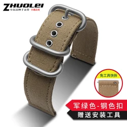 Enhanced Outdoor Sports Watch Strap with Metal Buckle - Quick Release Nylon Canvas Band for Men (Black, Khaki, Green) (Army green steel)