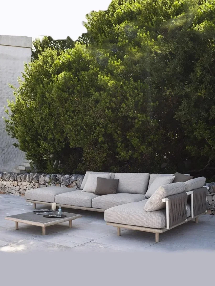 

Диван из ротанга в скандинавском стиле для отдыха на открытом воздухе софа из массива дерева солнцезащитный садовый из алюминиевого сплава водонепроницаемый и солнцезащитный