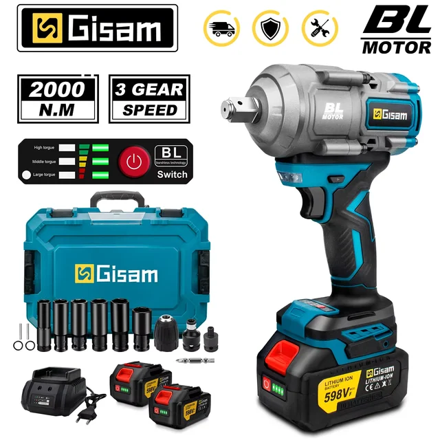 Gismis 2000N.M clé à chocs électrique sans brosse couple 1/2 pouces tournevis clé sans fil outil électrique pour Makita 18V batterie broche 1
