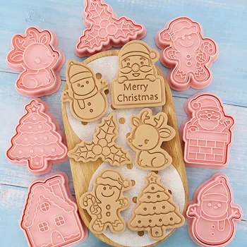 8Pcs/Set Christmas Biscuit Mold Santa Snowman Tree Elk Cute Pattern Cookie Stamp Pressure Fondant Sugarcraft Baking Tools 1