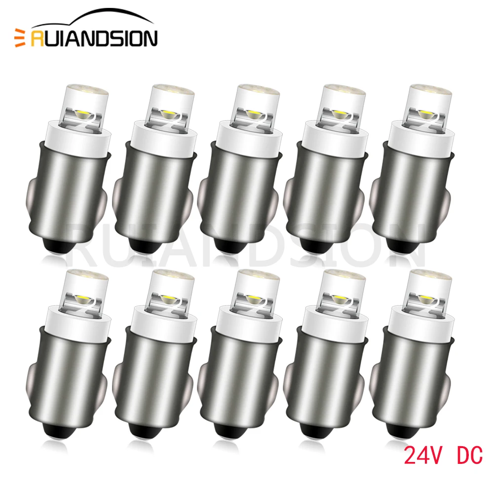 Ruiandsion 10 pces ba7s t7 lâmpada led dc 24v carros dashboard luz indicadora caminhões instrumento aviso lâmpada 6000k branco 50lm 0.3w