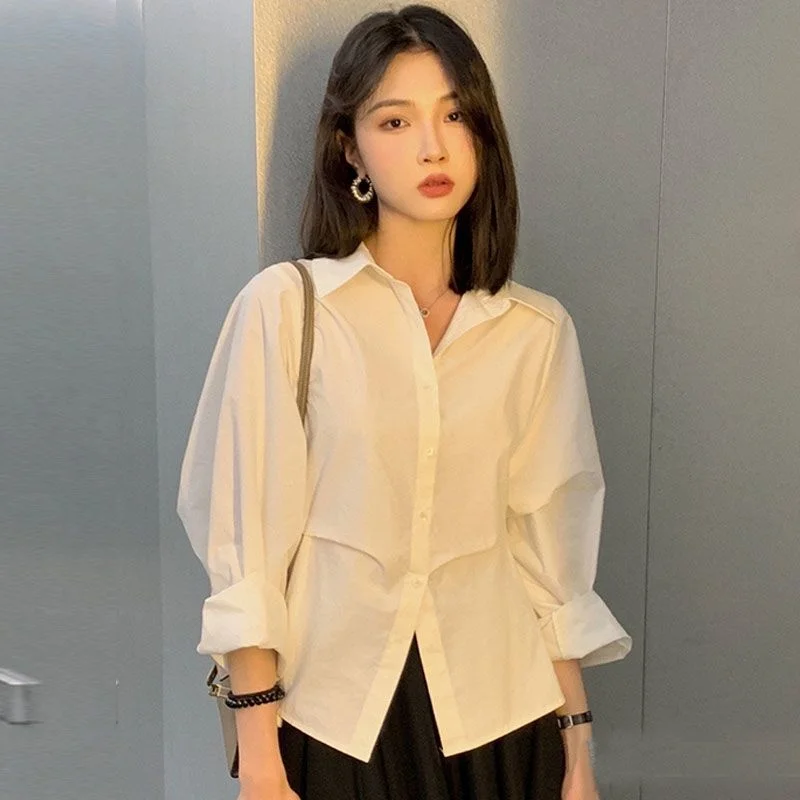 

Design Waist Pleated Shirt Women's Summer Loose Top Vintage Clothes for Women Tops Shirts Blouses