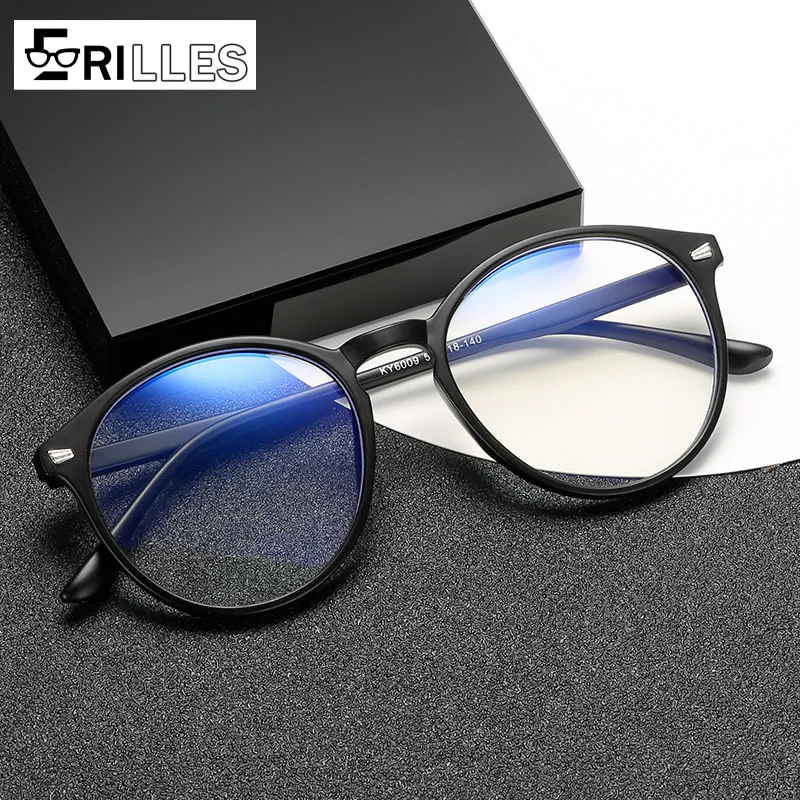 Vintage Round Full Frame Blue Light Blocking Glasses with Metal Rivet Details - Lightweight and Anti-Radiation Design