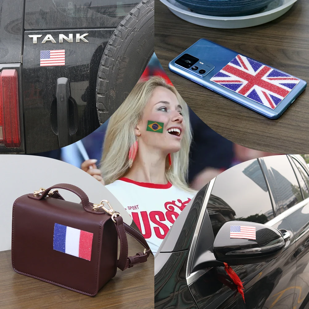 Crystal Sand National Flag Sticker Small Size Support One 4cm*6cm 5*7.5cm 6*9 For Bag Cup Car Garment Phone DIY Art