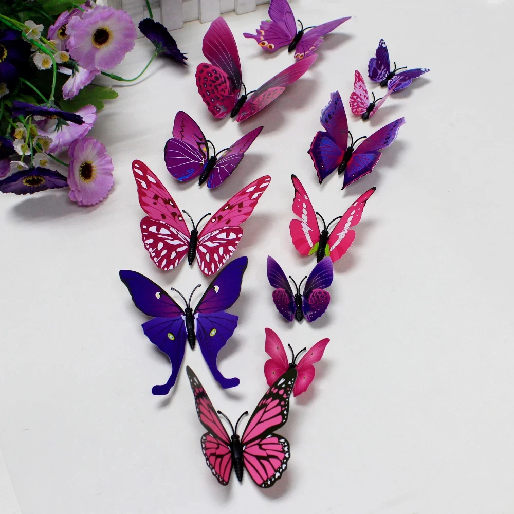 12Pcs PVC 3D Butterfly Wall Decor Cute Butterflies Wall Stickers Art Decals Home Decoration Room Art Kids Room Interior
