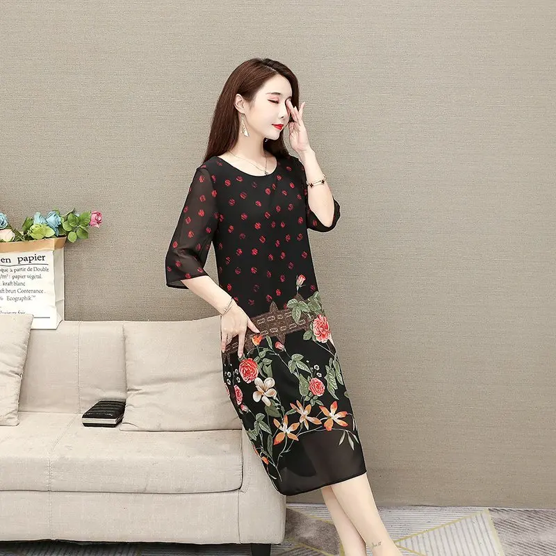 Vestido de Verão Novo Feminino Floral Impressão Chiffon Vestido Casual O-pescoço Manga Curta Vestidos Soltos Longo Tamanho Grande 2022 6 Home & Garden