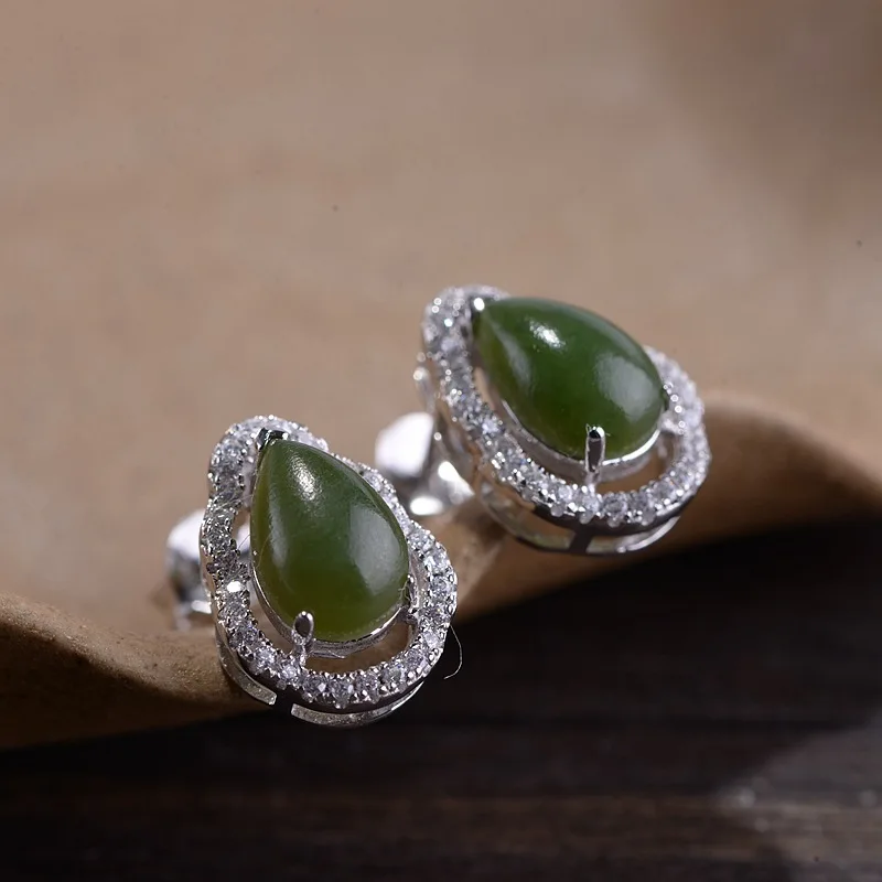 

FNJ 925 Silver Jasper Earrings for Women Jewelry 100% Original Pure S925 Sterling Silver Stud Earring White Zircon