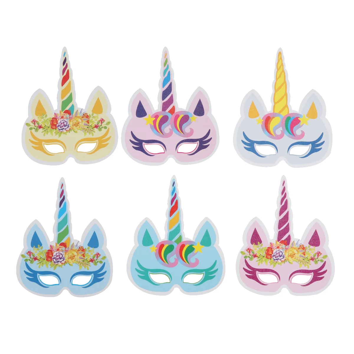 6pcs Birthday Party Colorful Unicorn Mask Party Supplies Decoration for Kids and Adults (6 Styles) unicorn eye mask